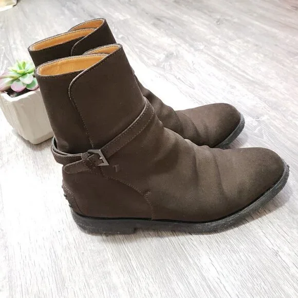 Tod's * Brown Suede Chelsea Driving Boots * 38.5 - Picture 6 of 15